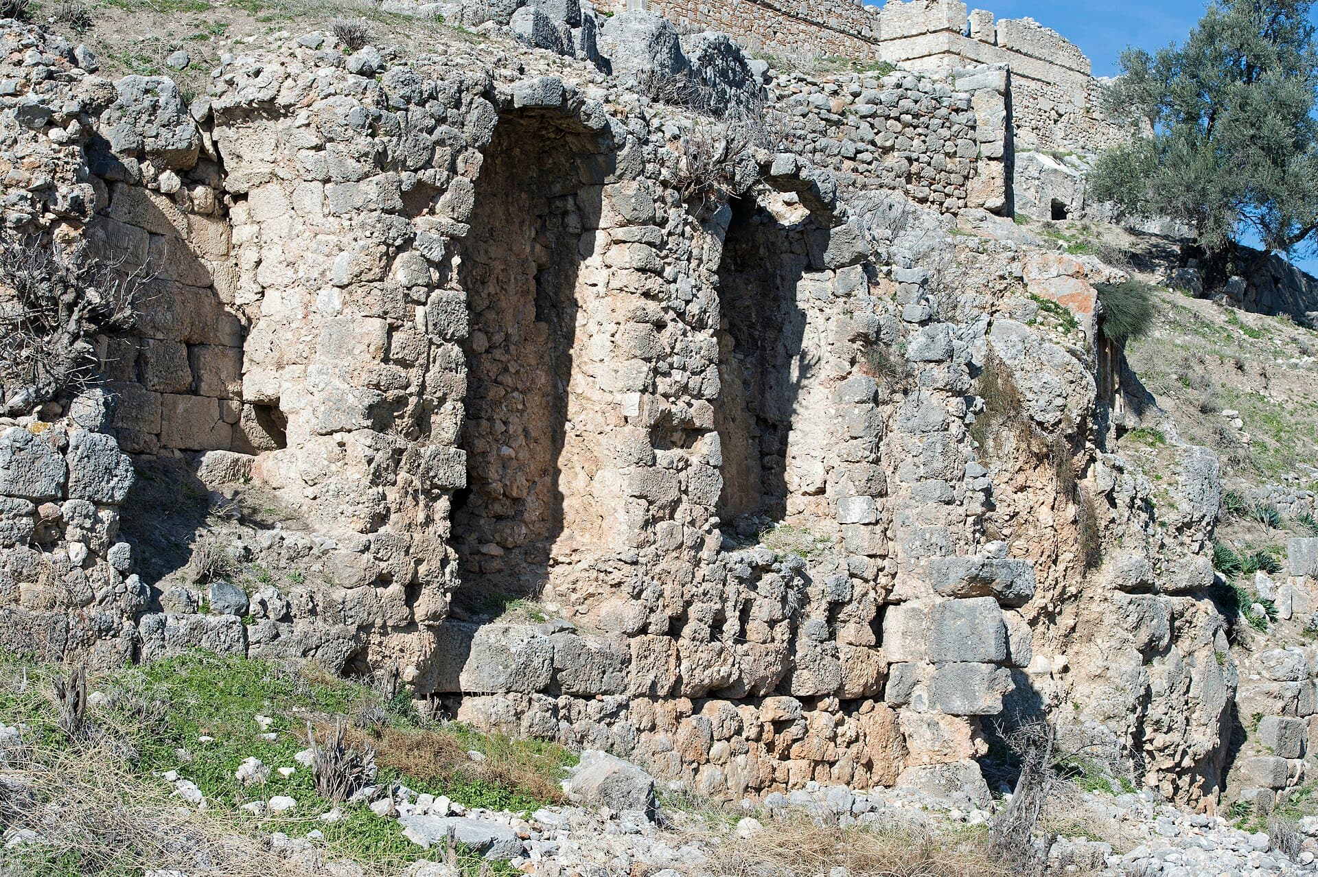 Ottoman-era fortress ruins crown the ancient Lycian acropolis hill at Tlos.