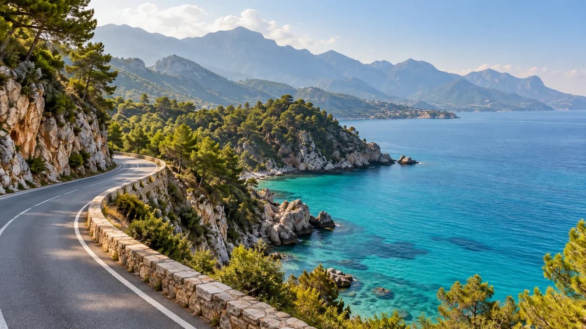 Illustrative winding Mediterranean coastal road