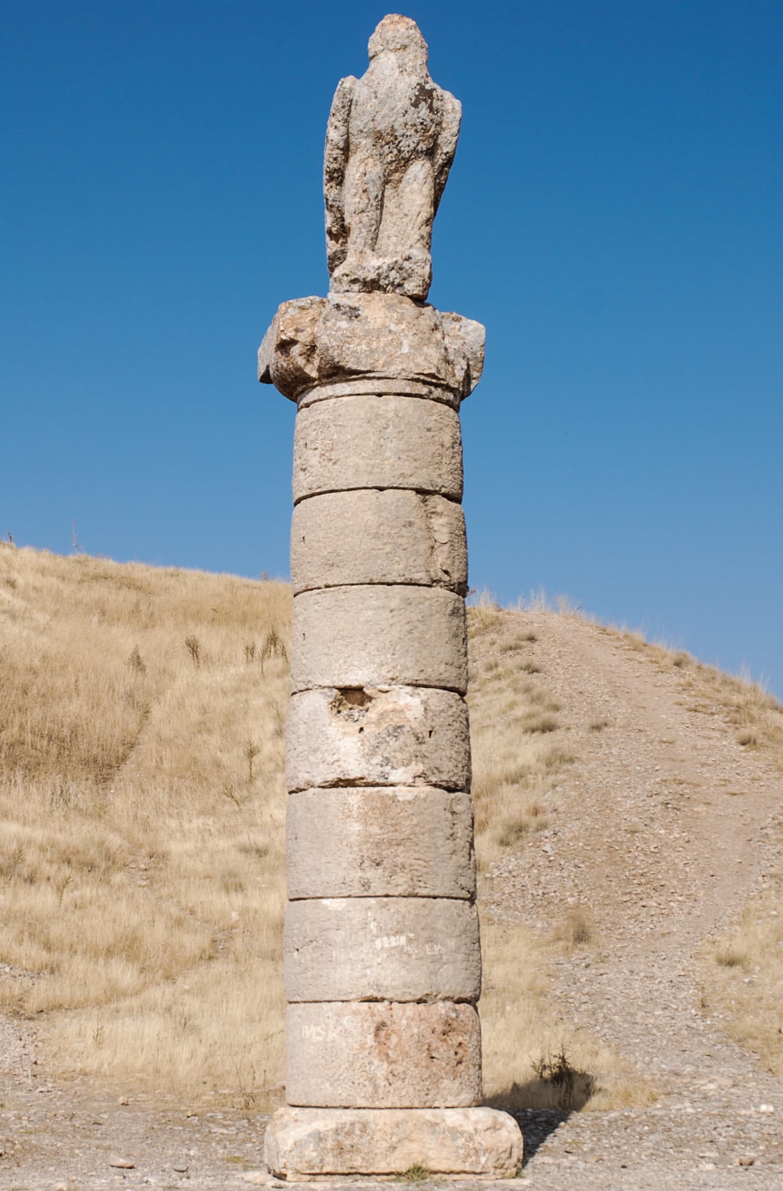One of the Karakuş Tumulus columns, topped with an eagle statue.