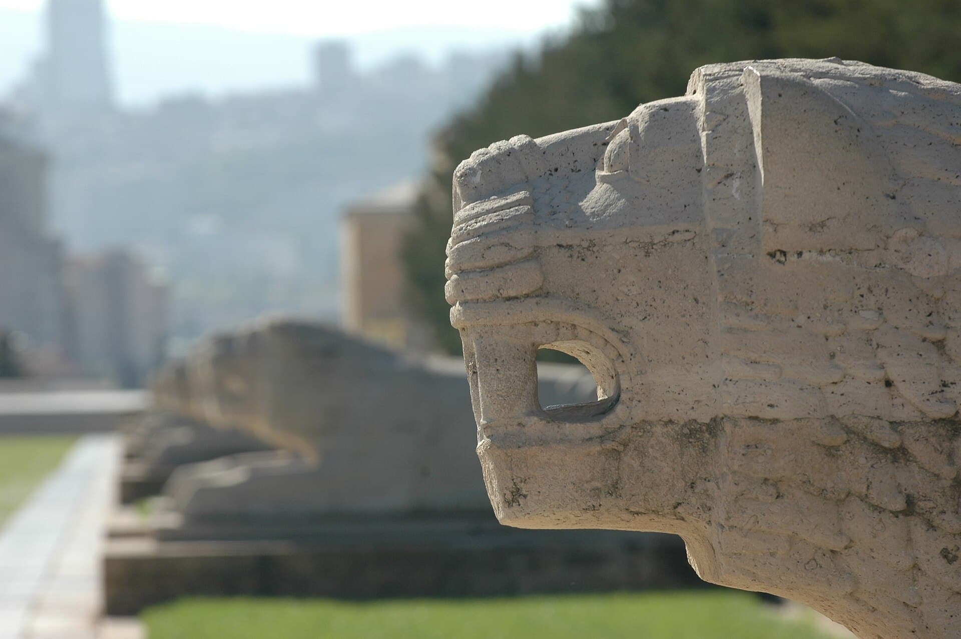 Stone Lion Road lined with paired lion statues leading to Anıtkabir.