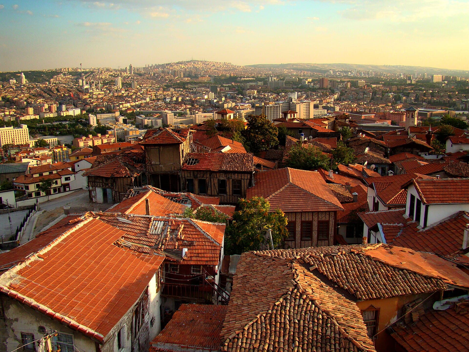 Panoramic view of old Ankara's rooftops seen from the castle hilltop.