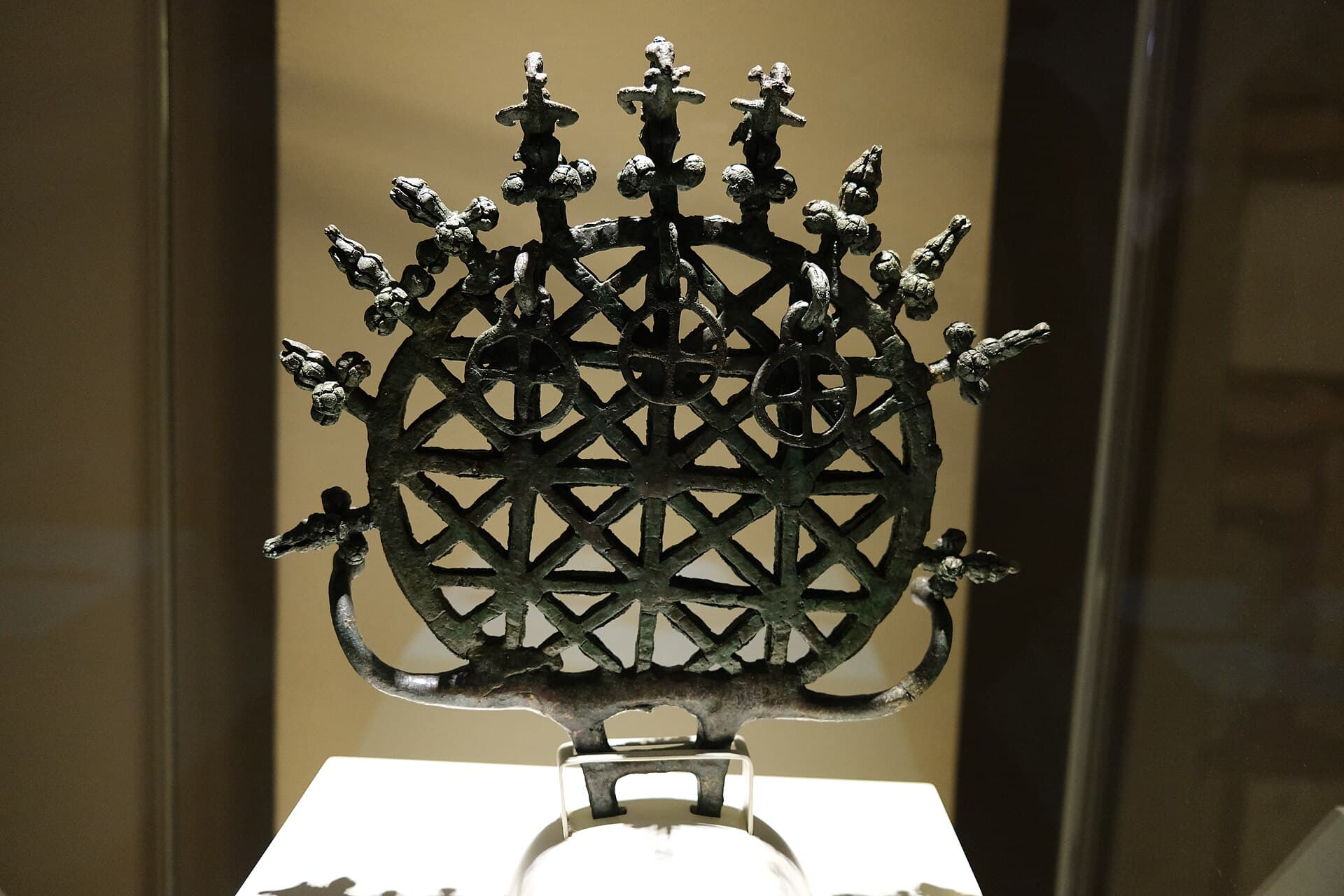 Bronze Alacahöyük sun-disc standards on display at the museum.