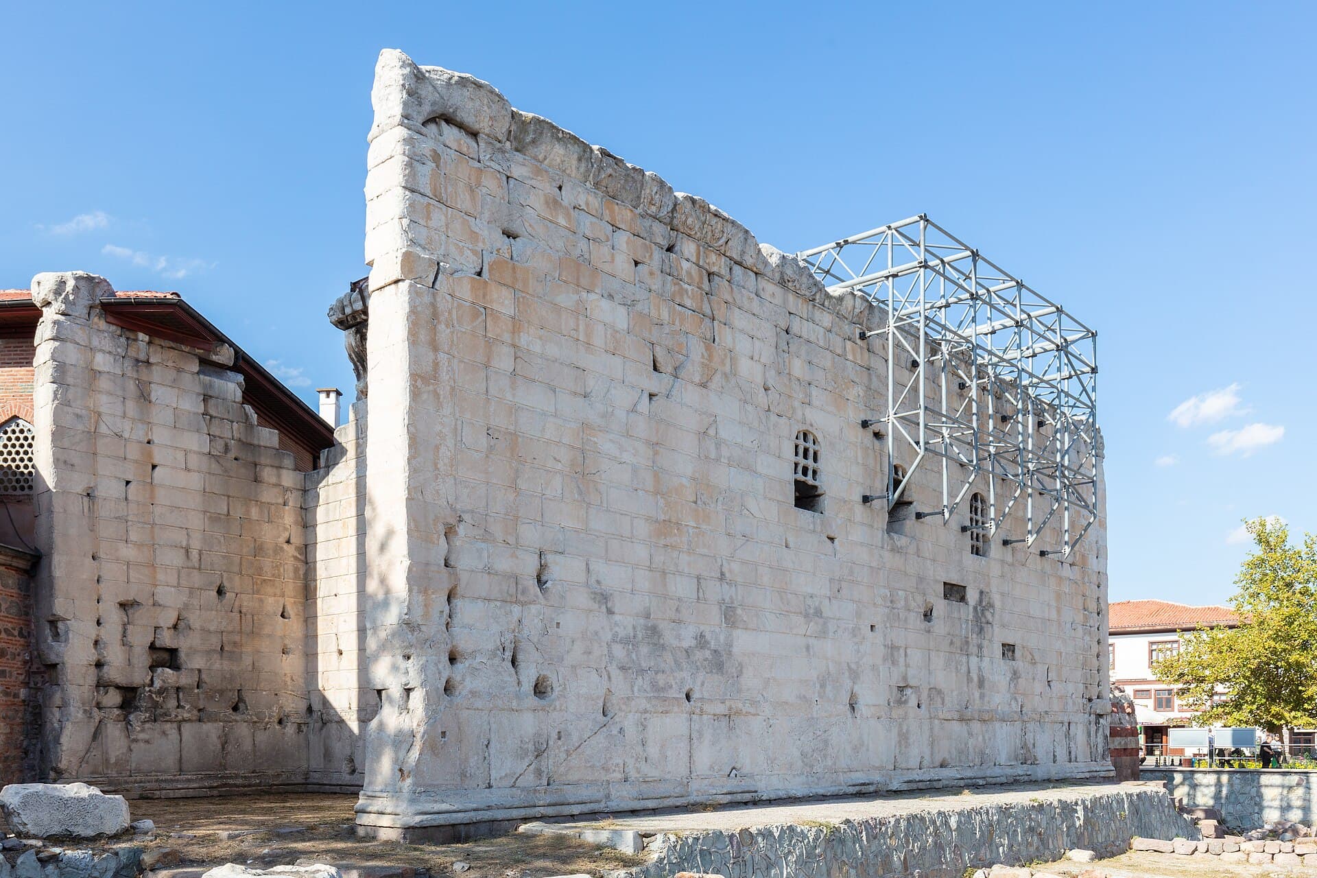 Standing marble walls of the Temple of Augustus and Rome in Ankara.