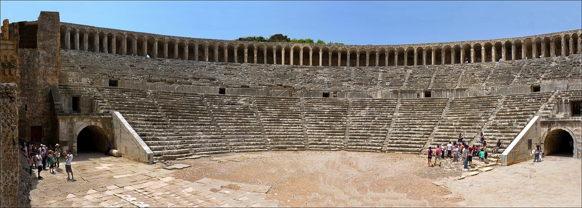 A wide view across the Roman theatre at Aspendos