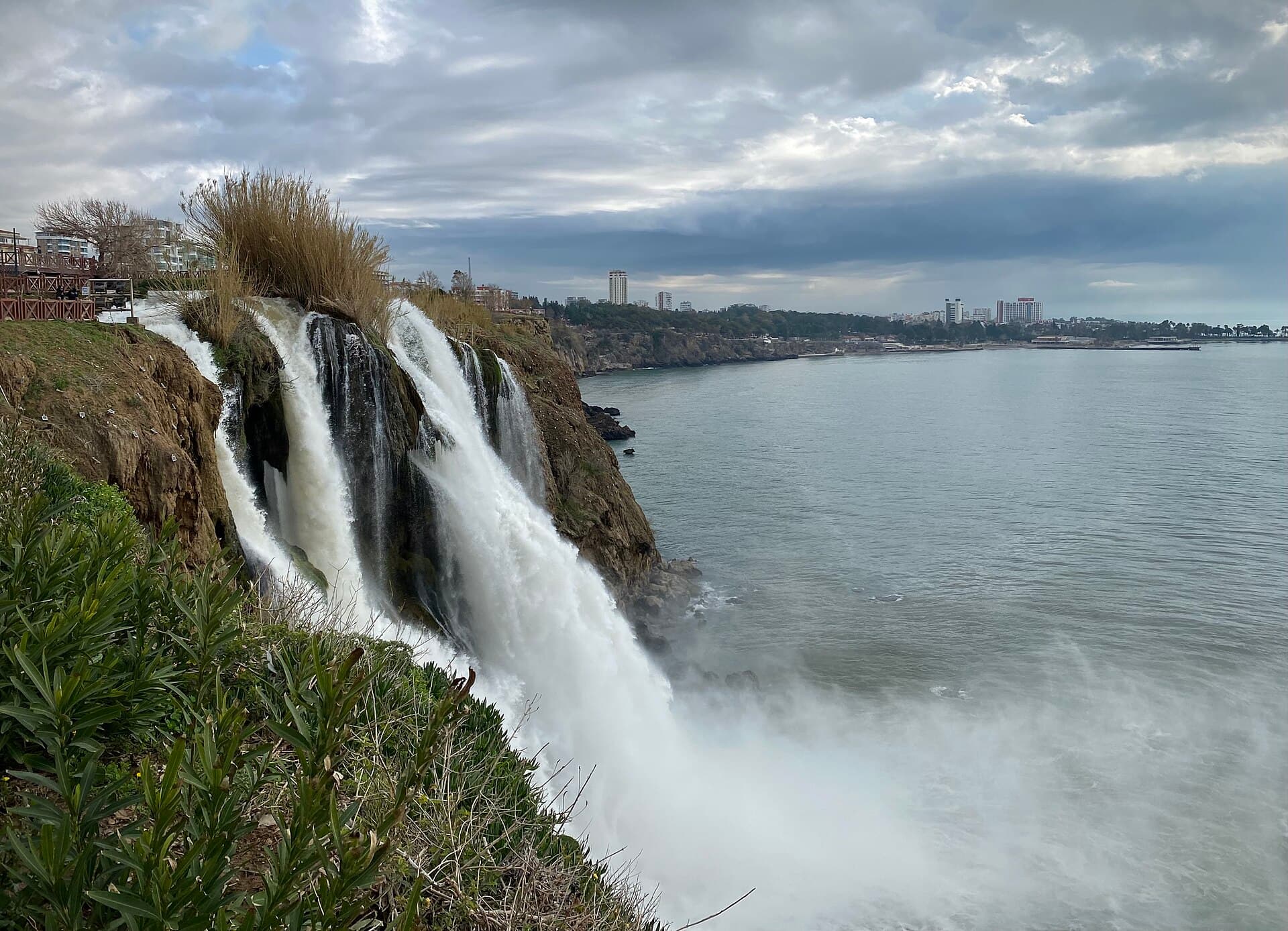 Lower Düden Falls dropping from Antalya's cliffs into the sea