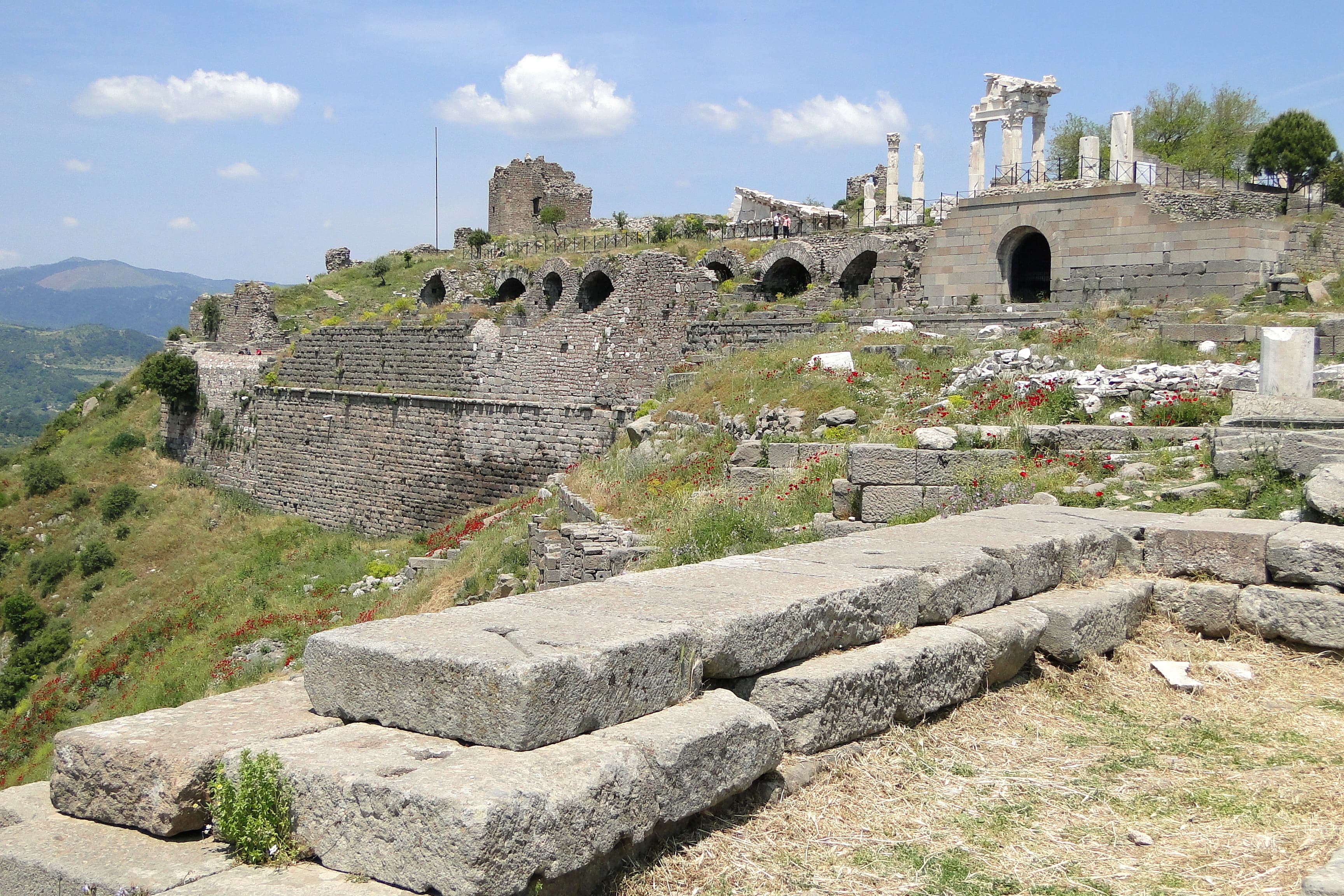 The ruins of the Pergamon acropolis above Bergama, seen from the hilltop site.
