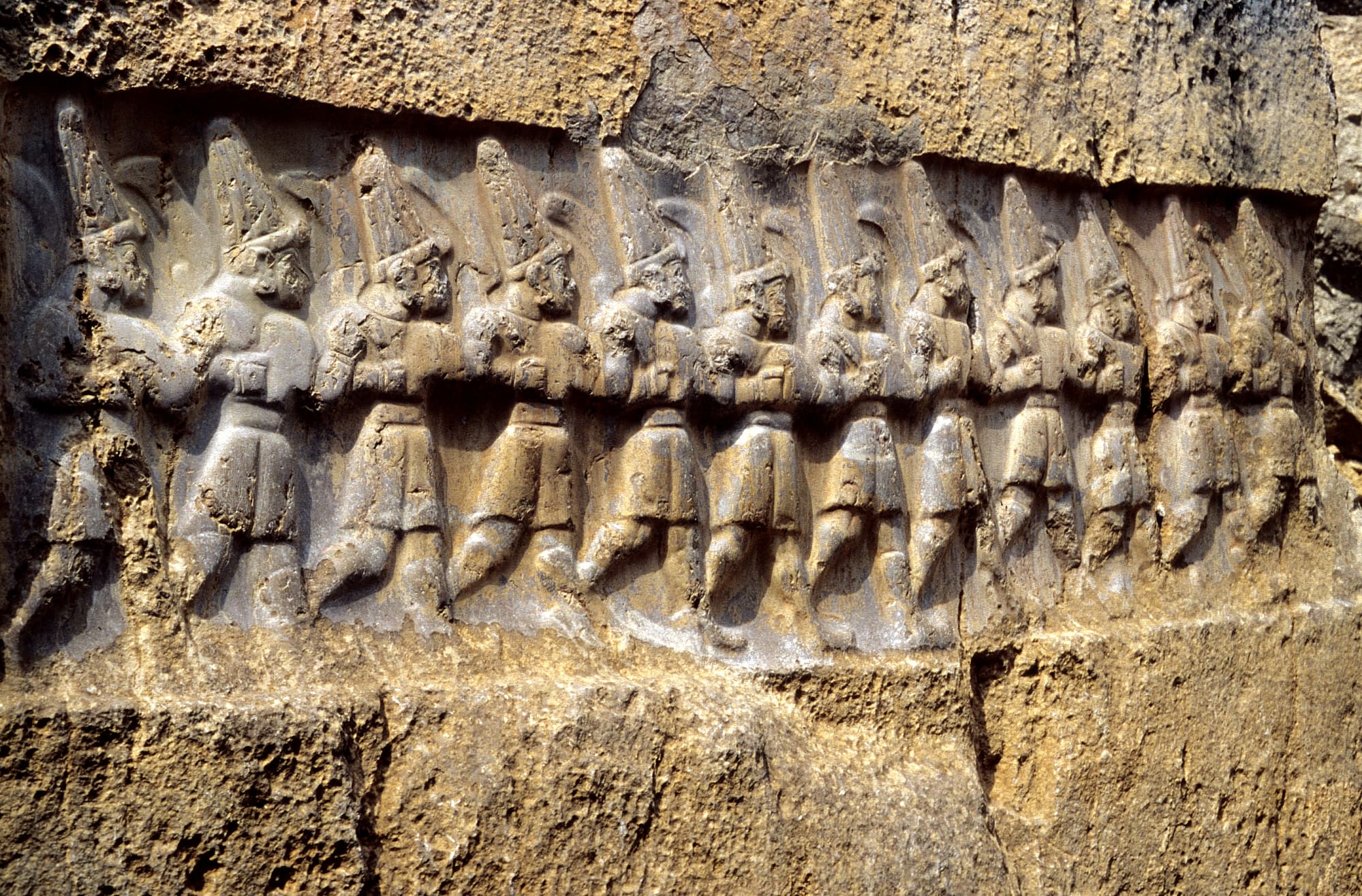 The procession of the twelve underworld gods carved in Chamber B of the Yazılıkaya sanctuary.