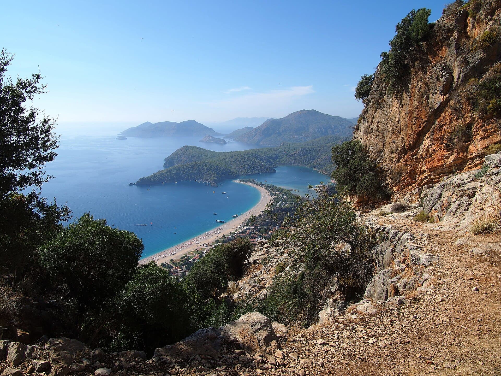 The Lycian Way coastal hiking trail near Fethiye, Turkey, overlooking the sea.