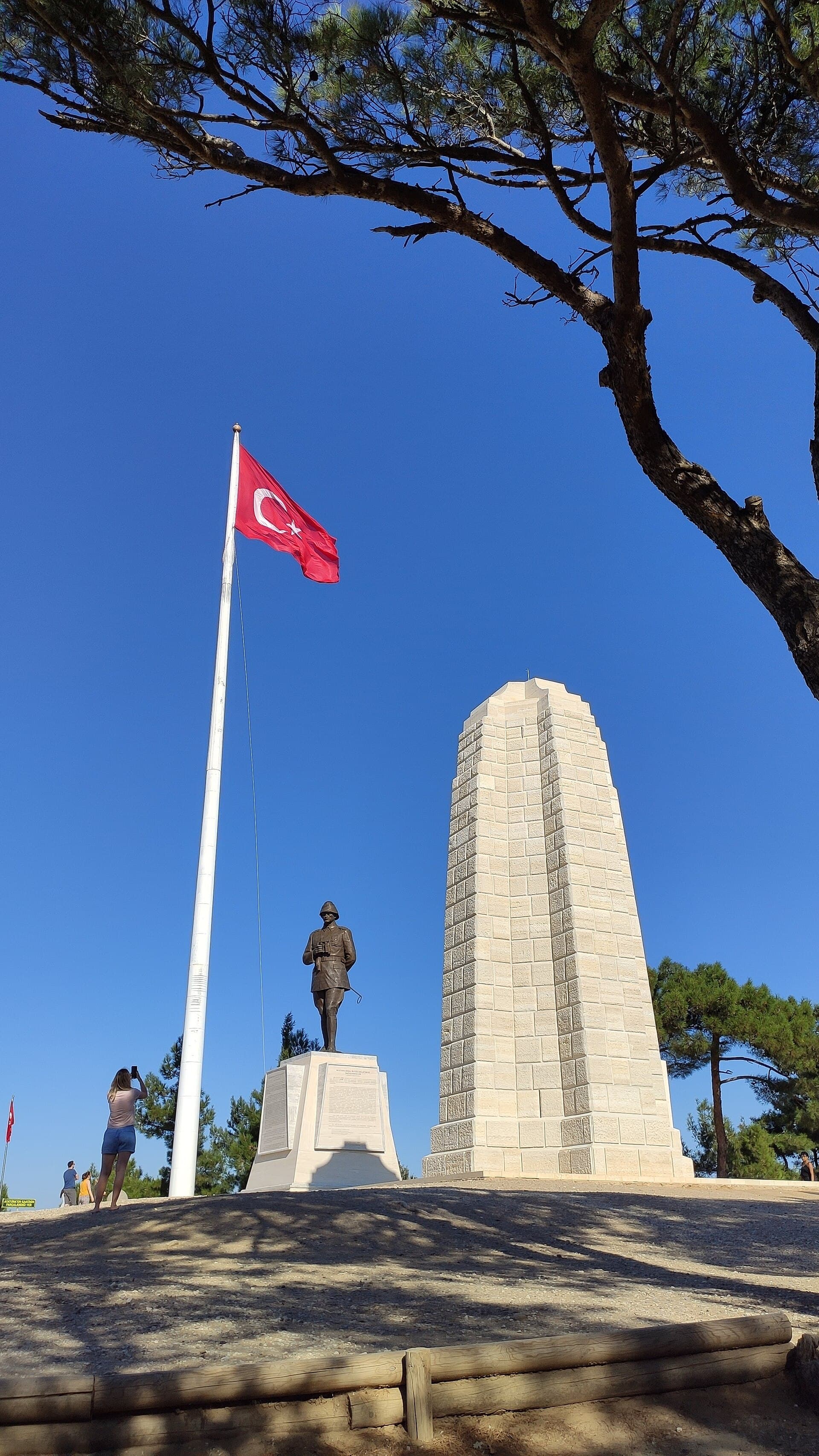 New Zealand memorial obelisk and Atatürk statue at Chunuk Bair summit, Gallipoli