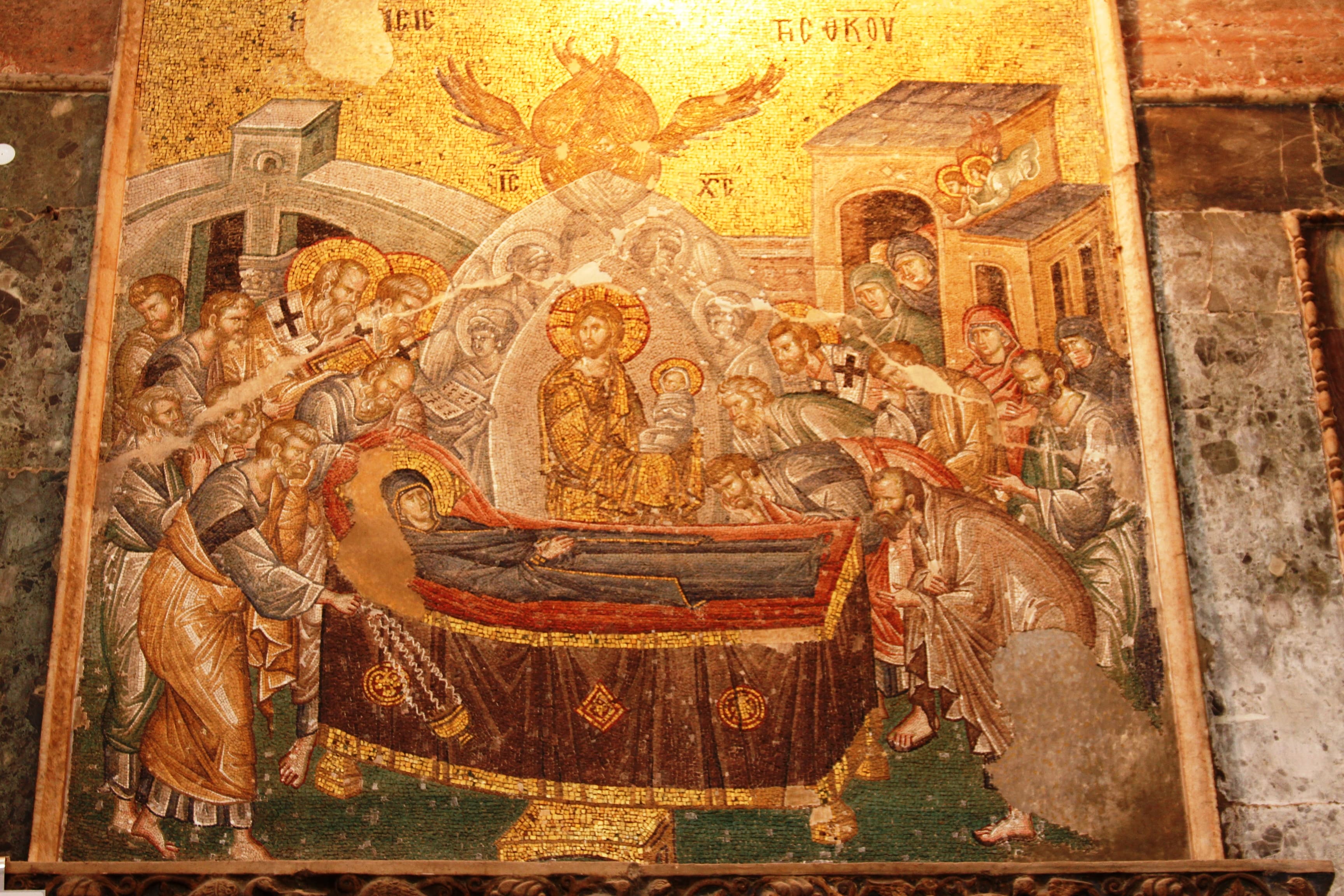 The Koimesis (Dormition of the Virgin) mosaic inside Chora Church, Istanbul.