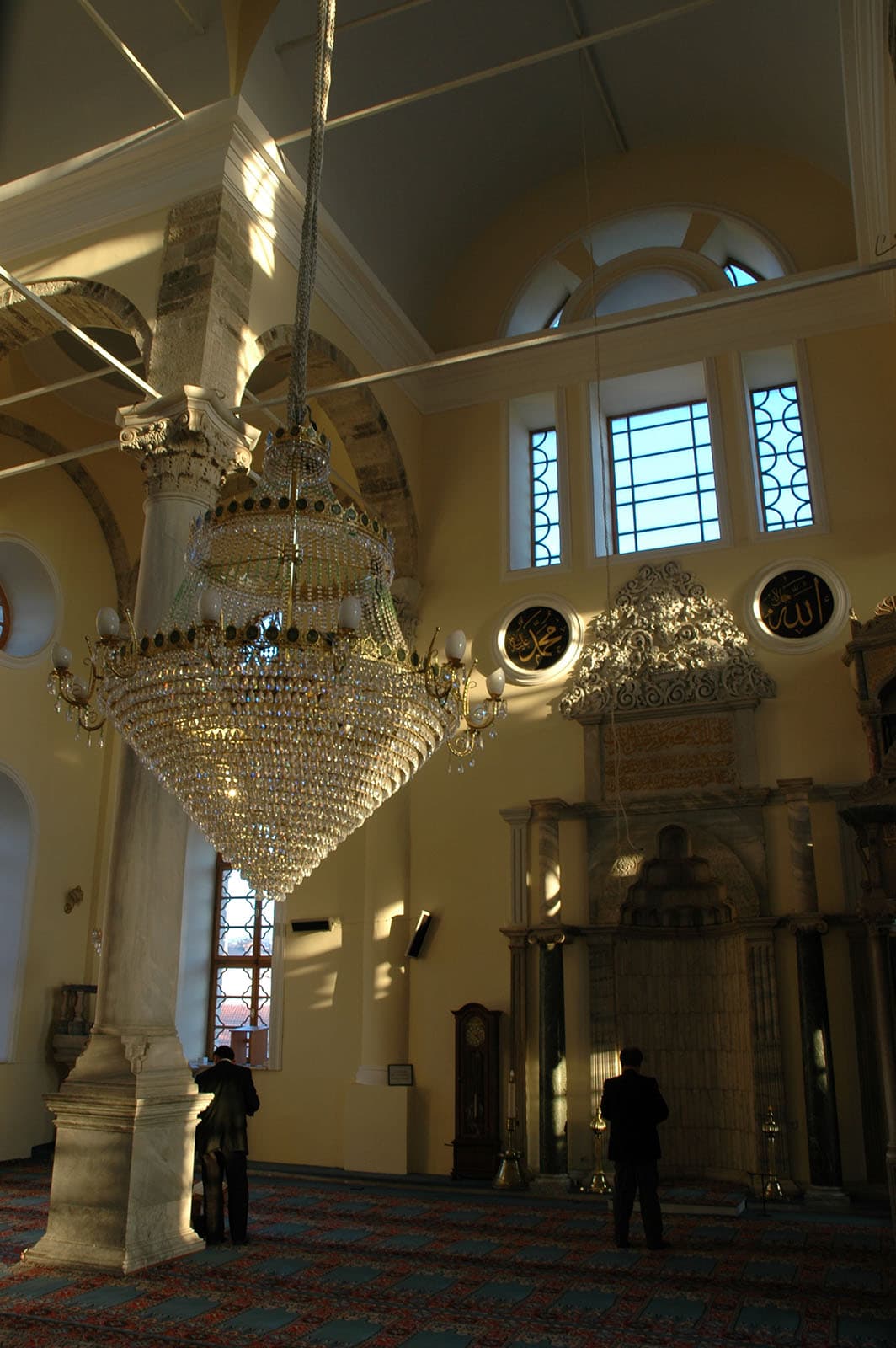 Interior of Hisar Mosque showing mihrab and prayer hall, İzmir.