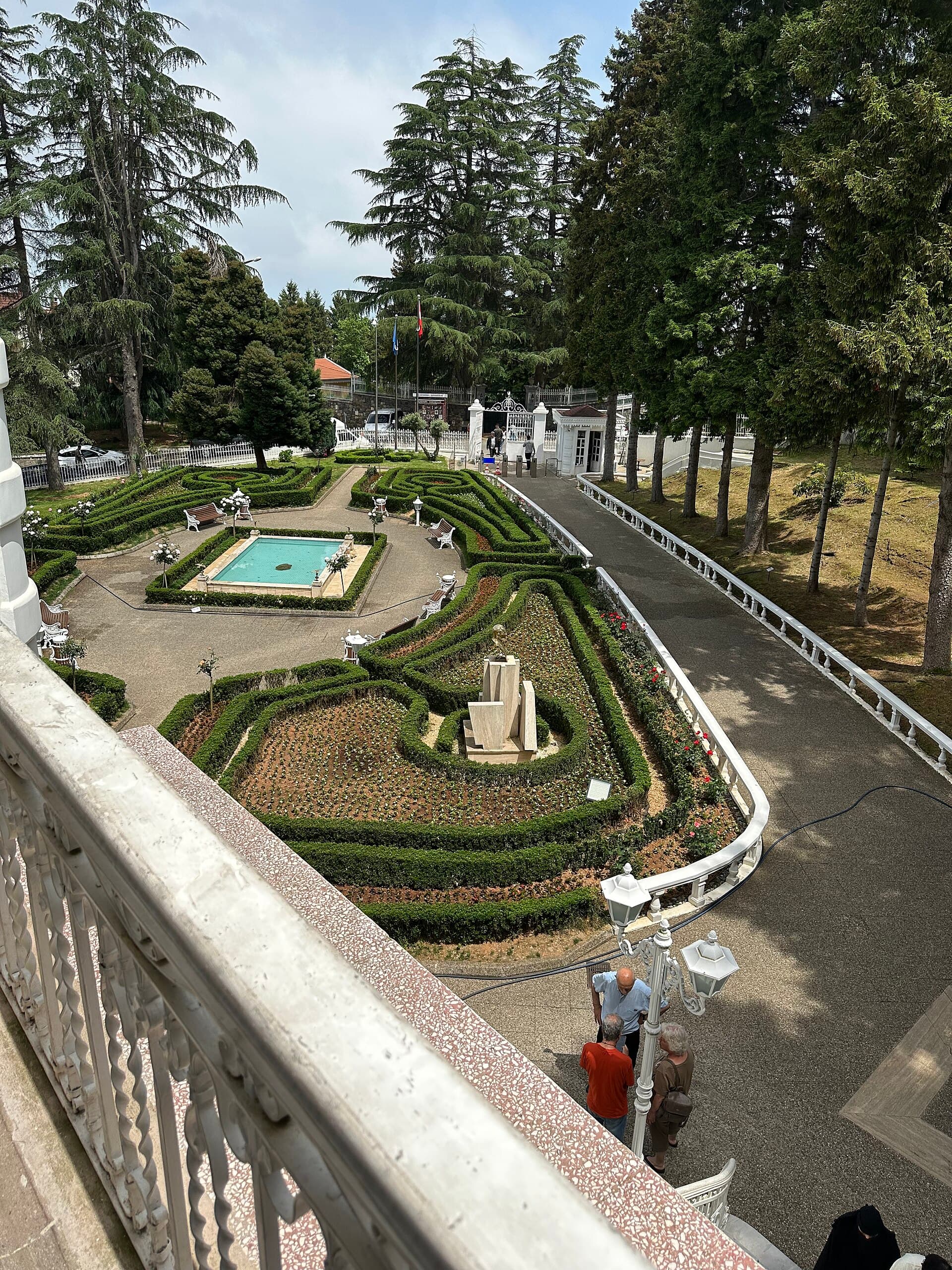 Terrace view over the manicured garden and pine woods at Atatürk Köşkü, Trabzon.